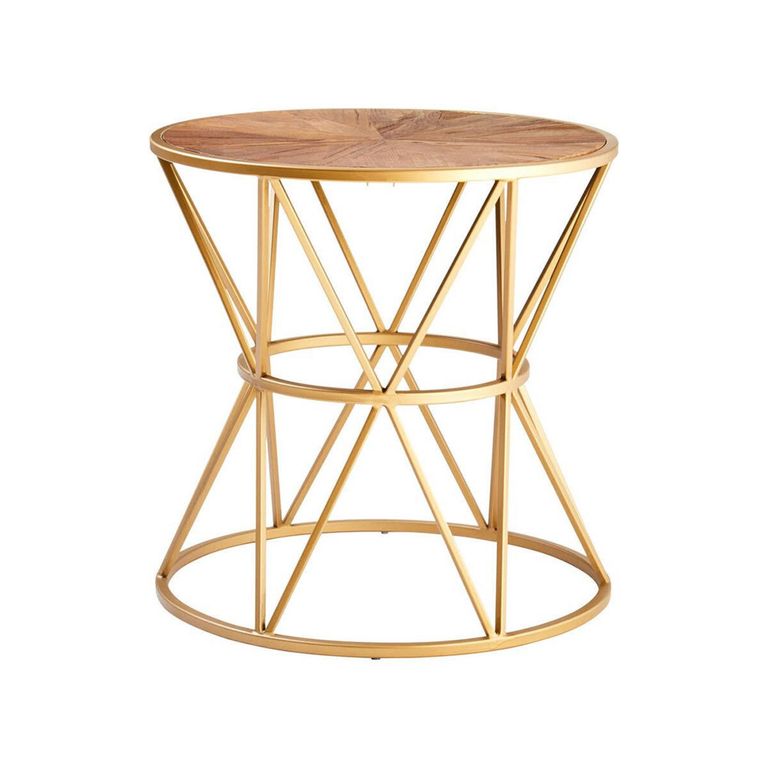 Jodi Side Table - Round - Elm Wood with Gold Metal