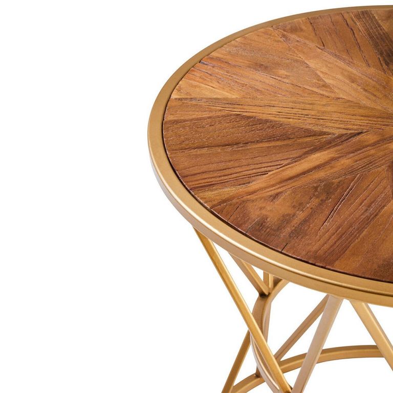 Jodi Side Table - Round - Elm Wood with Gold Metal