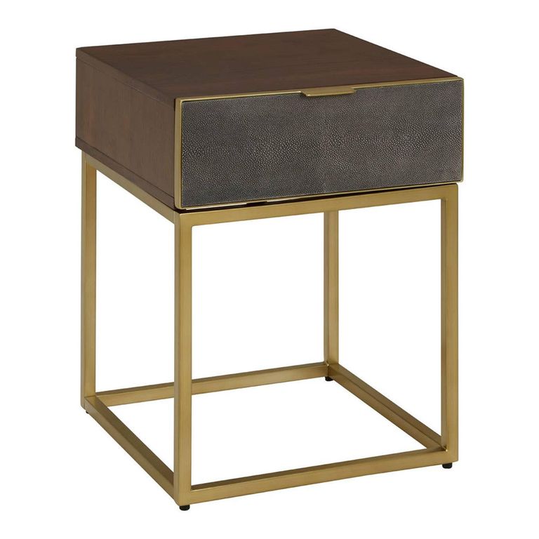 Kempton End Table - 1 Drawer - Square - Walnut with Gold Metal