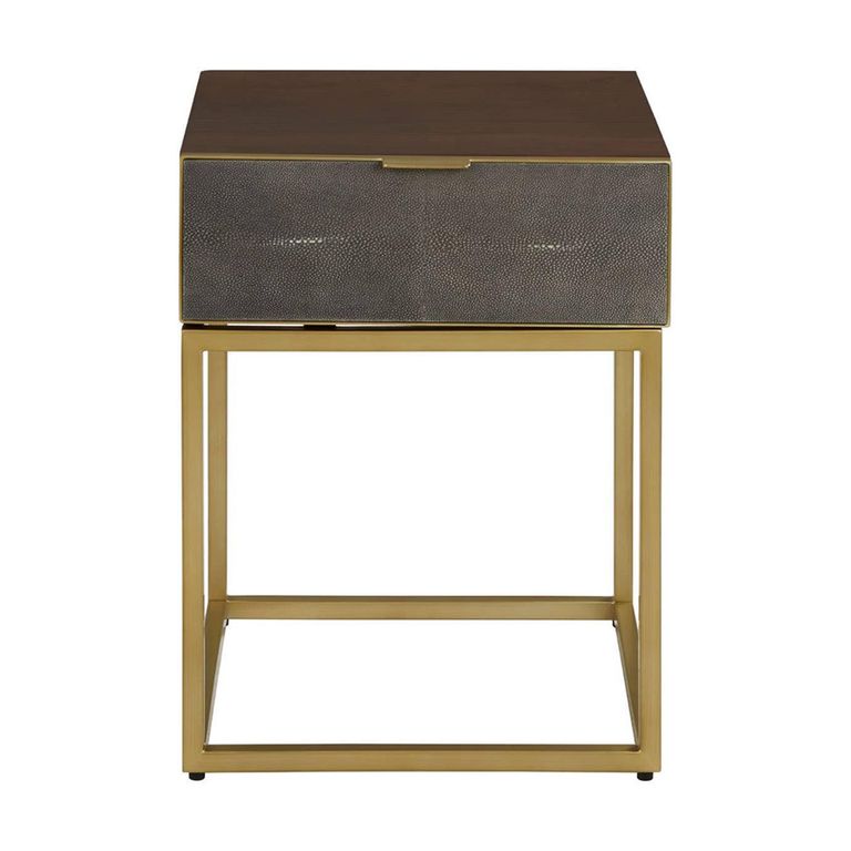Kempton End Table - 1 Drawer - Square - Walnut with Gold Metal