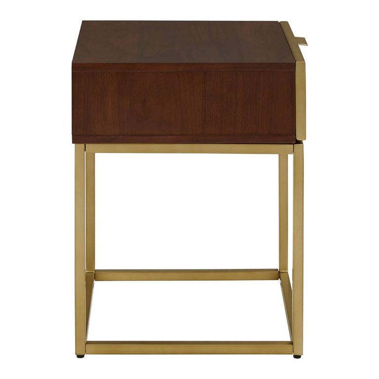 Kempton End Table - 1 Drawer - Square - Walnut with Gold Metal