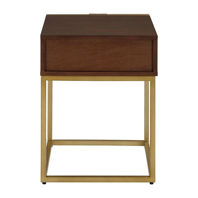 Kempton End Table - 1 Drawer - Square - Walnut with Gold Metal