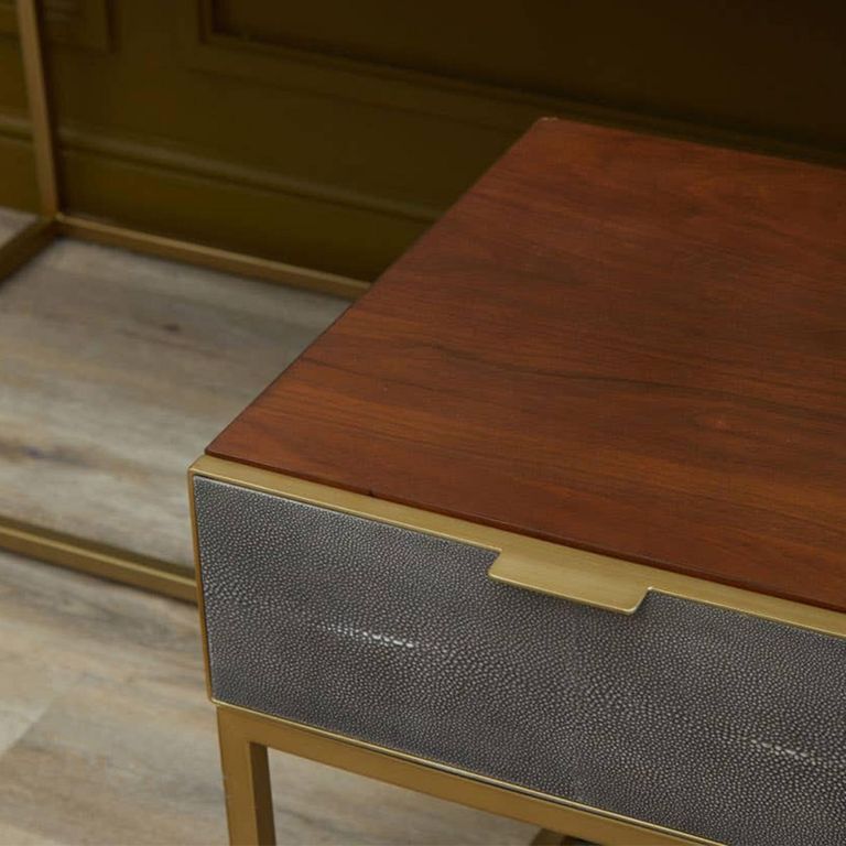 Kempton End Table - 1 Drawer - Square - Walnut with Gold Metal