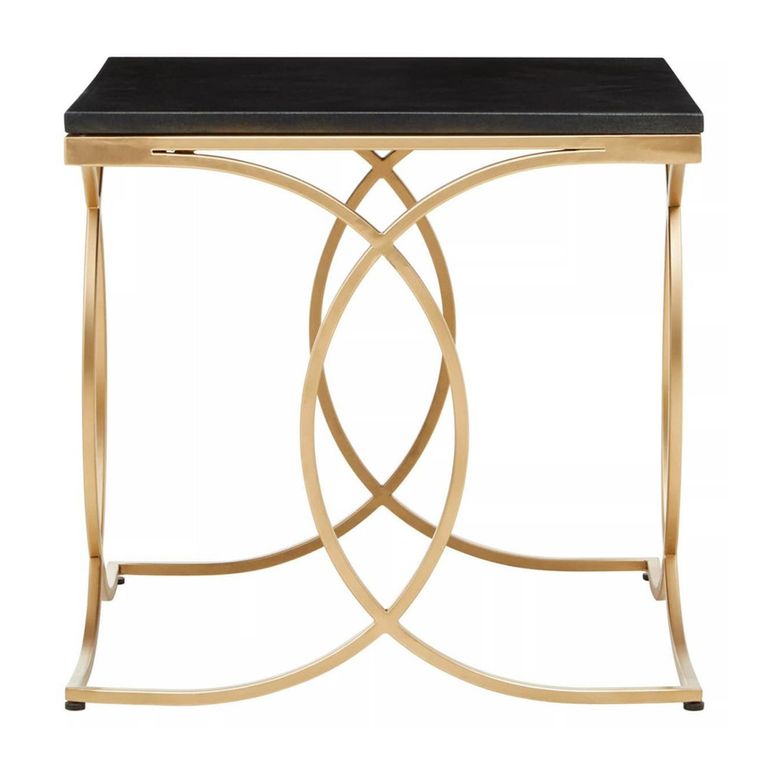 Kia Side Table - Square - Black Marble with Gold Metal
