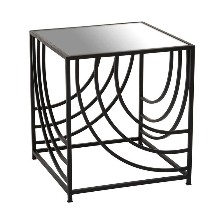 Logan Side Table - Square - Mirrored with Black Metal