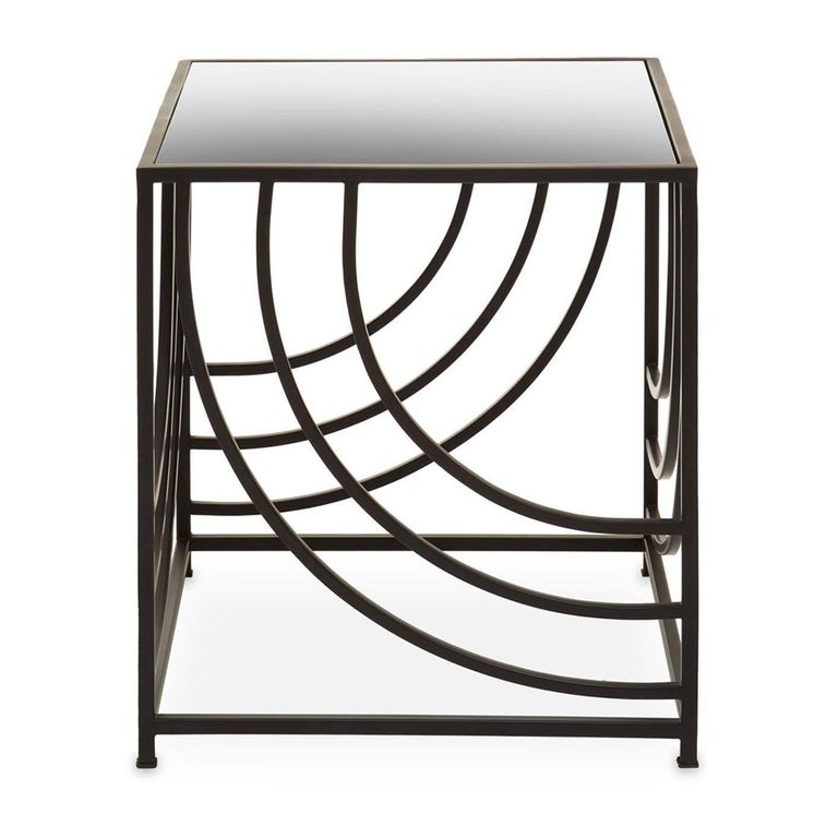 Logan Side Table - Square - Mirrored with Black Metal