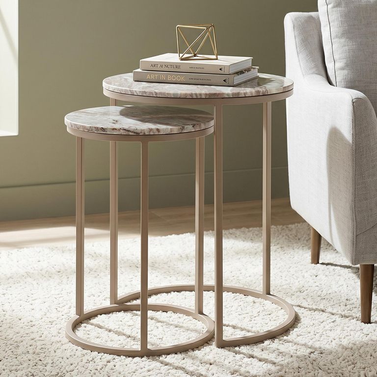 Fairfax End Table - Round - 2 Tier - Clay - Marble and Metal