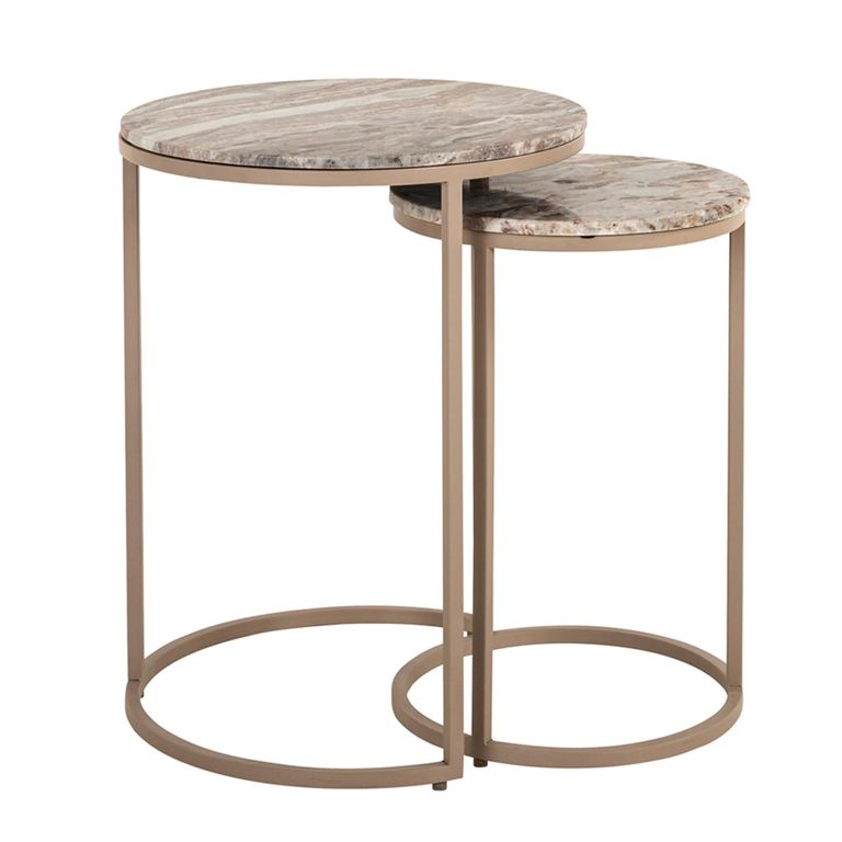 Fairfax End Table - Round - 2 Tier - Clay - Marble and Metal