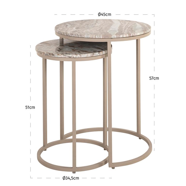 Fairfax End Table - Round - 2 Tier - Clay - Marble and Metal