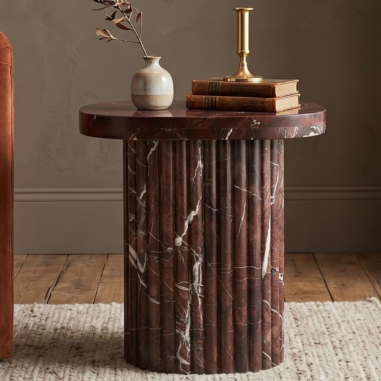 Orchid Fluted End Table - Square - Burgundy - Marble