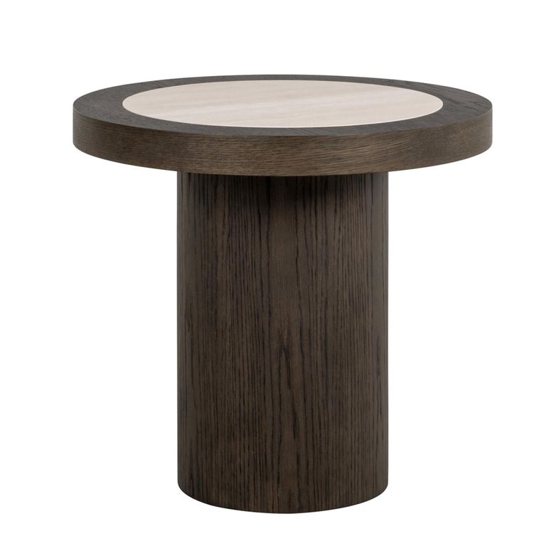 Nando End Table - Round - Brown - Ceramic and Oak