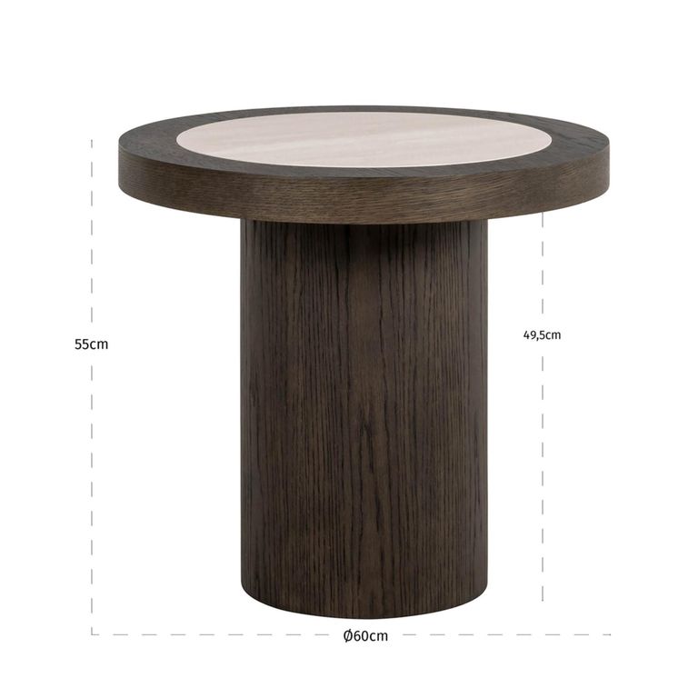 Nando End Table - Round - Brown - Ceramic and Oak