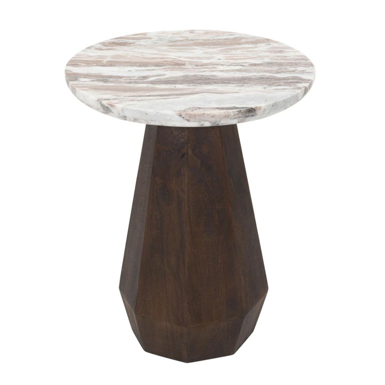 Oberoy End Table - Round - Blush Beige - Ceramic and Mango Wood