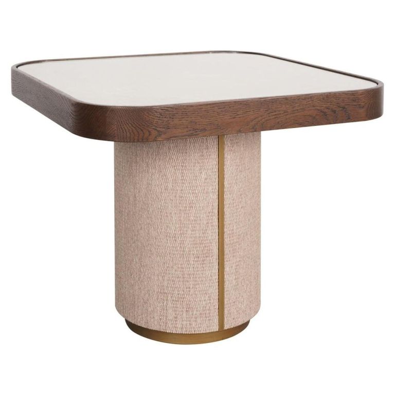 Willox Curved End Table - Square - Beige and Brown - Glass and Oak