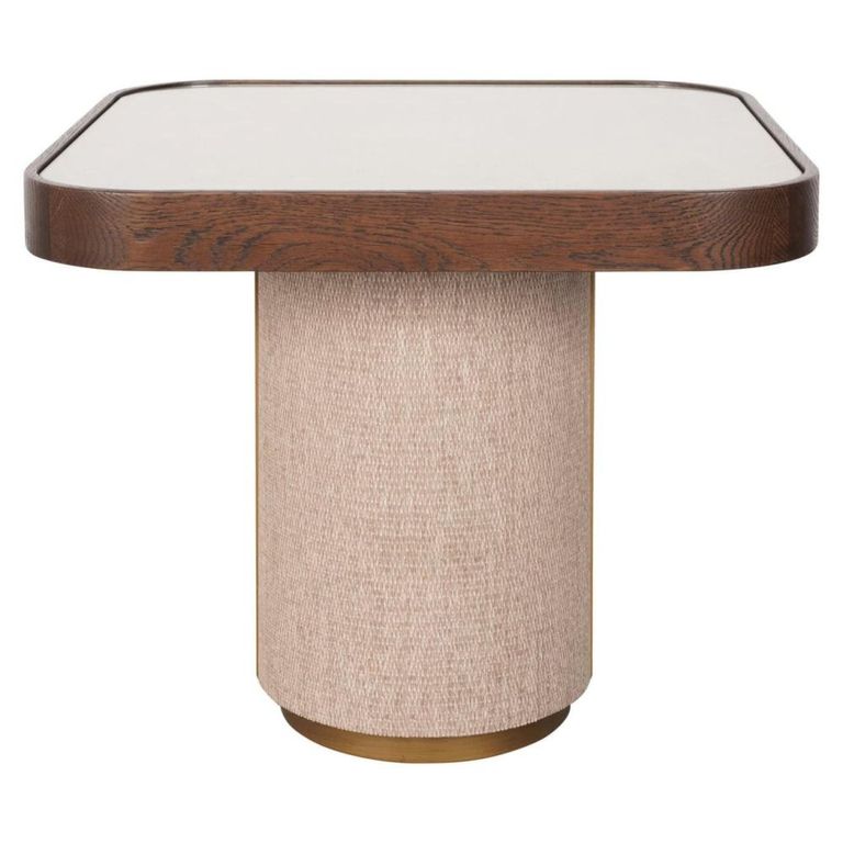Willox Curved End Table - Square - Beige and Brown - Glass and Oak