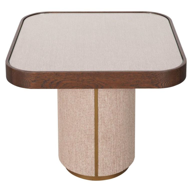 Willox Curved End Table - Square - Beige and Brown - Glass and Oak