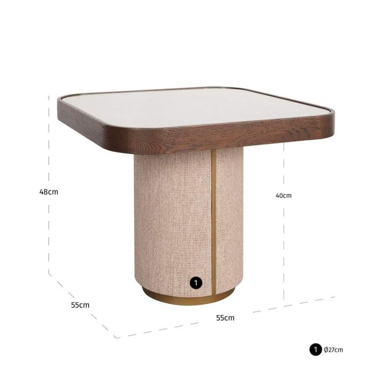 Willox Curved End Table - Square - Beige and Brown - Glass and Oak