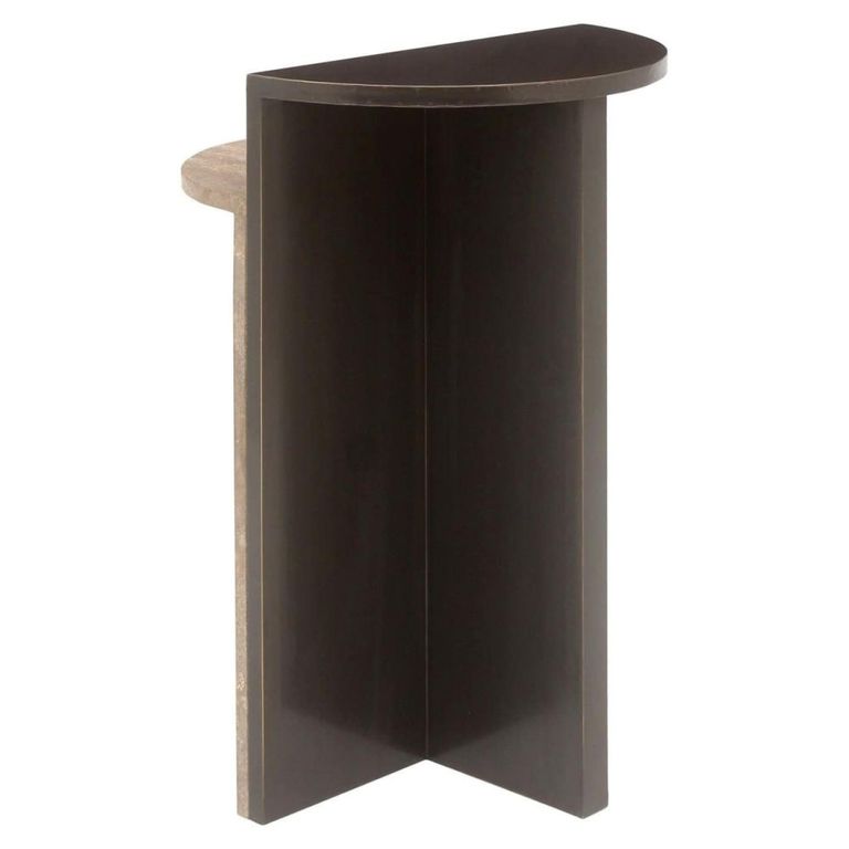 Russo End Table - Ash Brown - Wood and Travertine