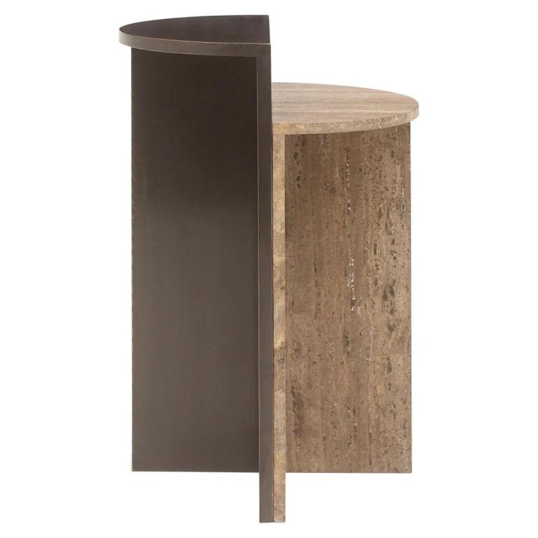 Russo End Table - Ash Brown - Wood and Travertine