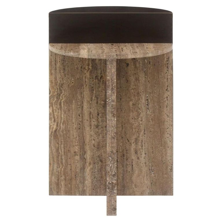 Russo End Table - Ash Brown - Wood and Travertine