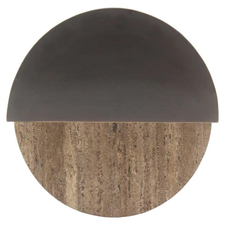 Russo End Table - Ash Brown - Wood and Travertine