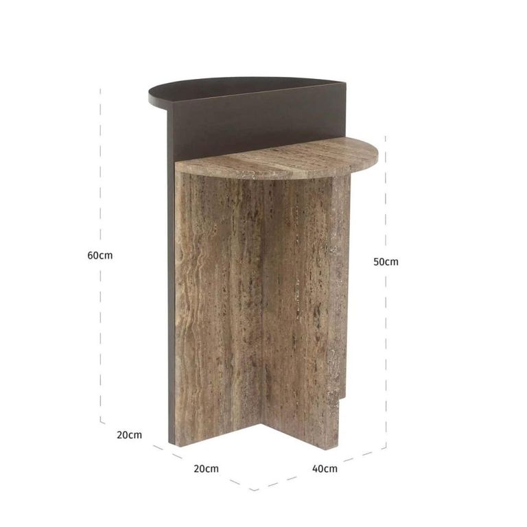 Russo End Table - Ash Brown - Wood and Travertine