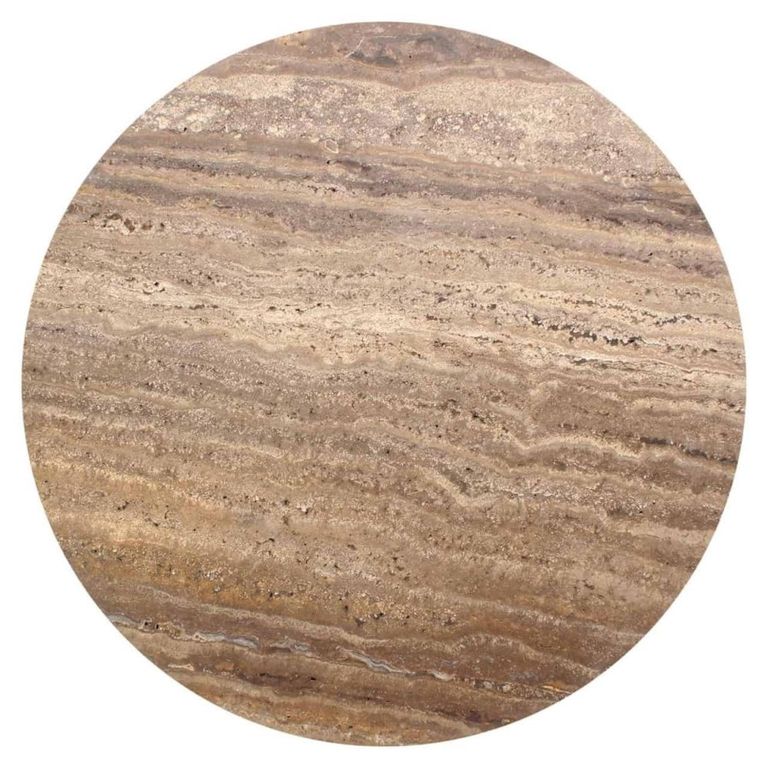 Russo Fluted End Table - 1 Drawer - Round - Ash Brown - Travertine Top and Metal