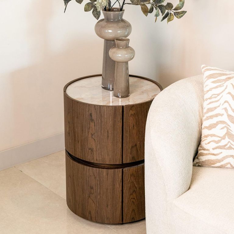 Ellery End Table - 2 Drawer - Brown - Ceramic and Wood