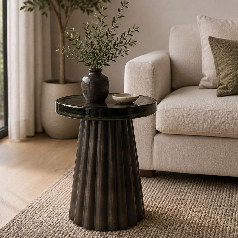 Barwick End Table - Round - Antique Brass - Glass and Metal