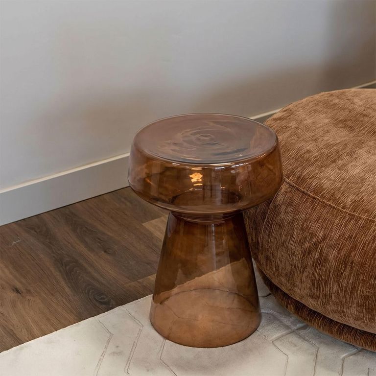 Isa End Table - Round - Cone Base - Brown - Glass