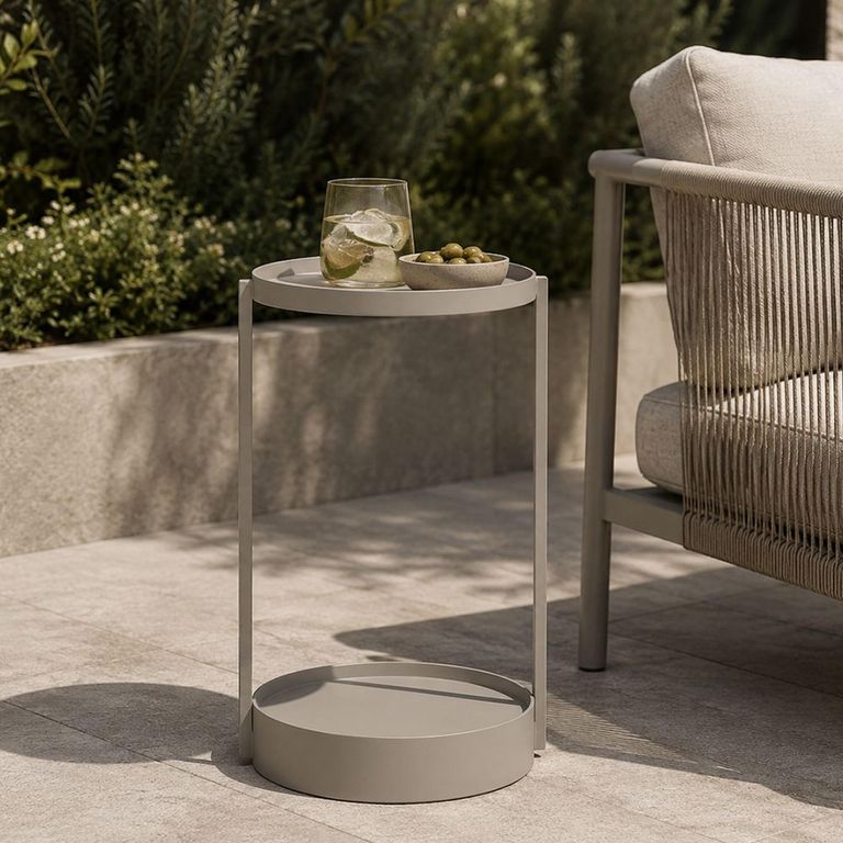 Reed Outdoor End Table - Round - Light Beige - Aluminum