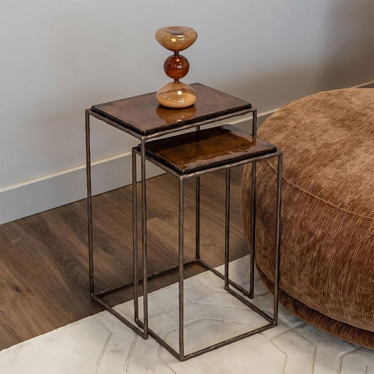 Villano End Table - 2 Tier - Bronze - Glass and Metal