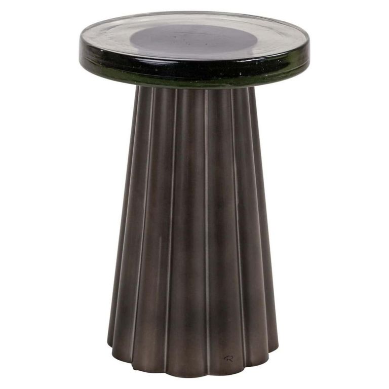 Barwick End Table - Round - Antique Brass - Glass and Metal