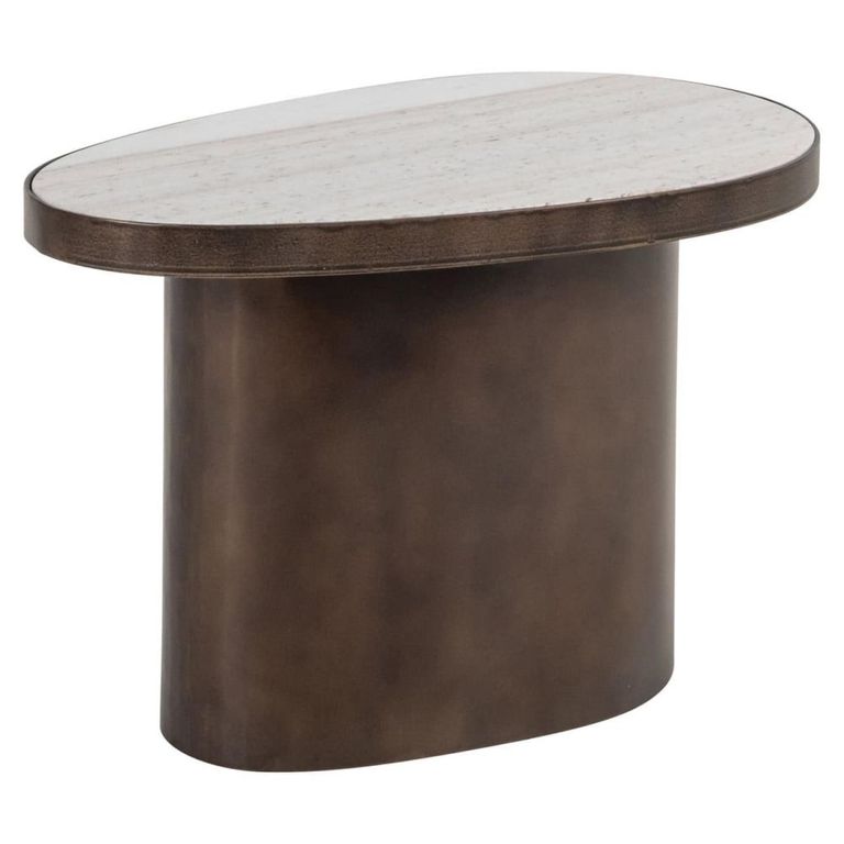 Biloxi End Table - Pedestal Base - Brown - Marble and Metal