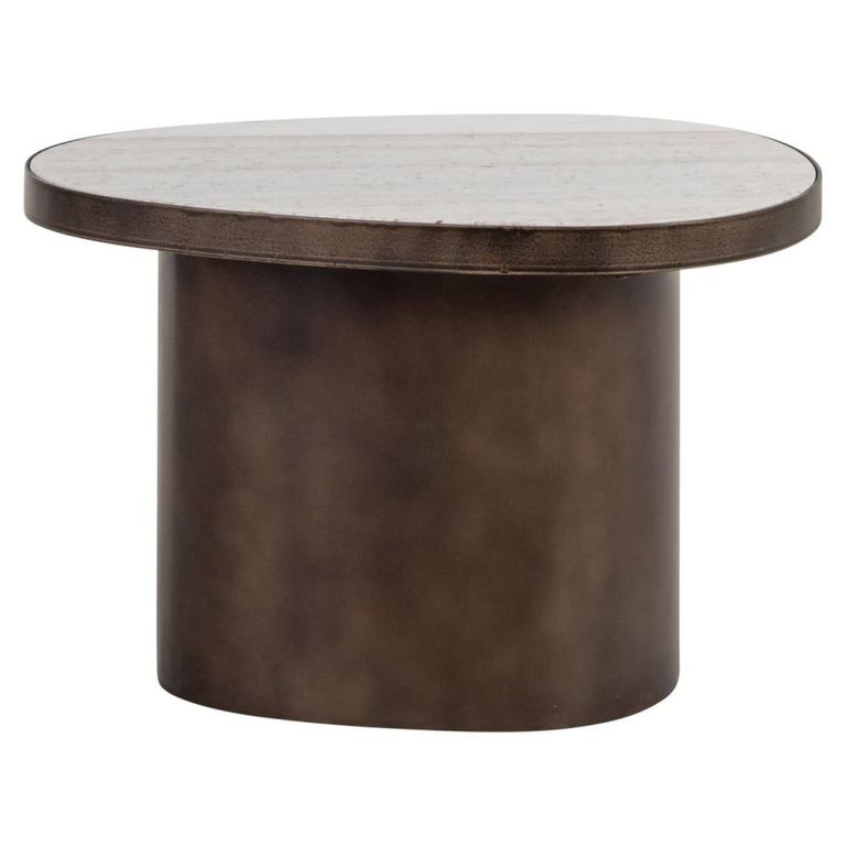 Biloxi End Table - Pedestal Base - Brown - Marble and Metal