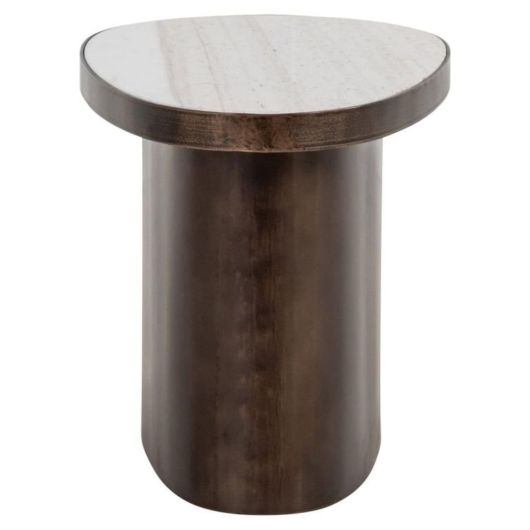 Biloxi End Table - Pedestal Base - Brown - Marble and Metal