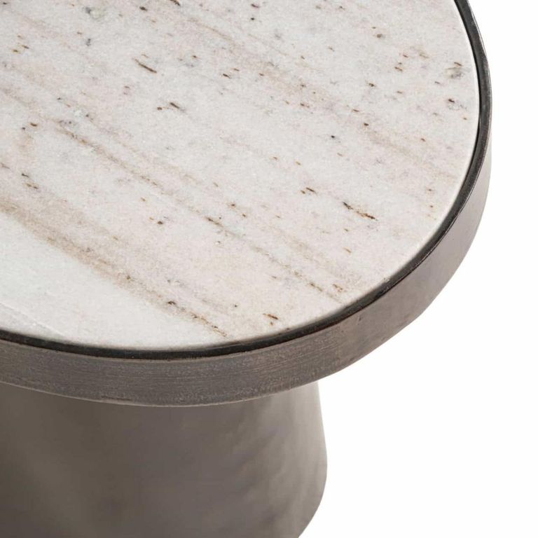 Biloxi End Table - Pedestal Base - Brown - Marble and Metal