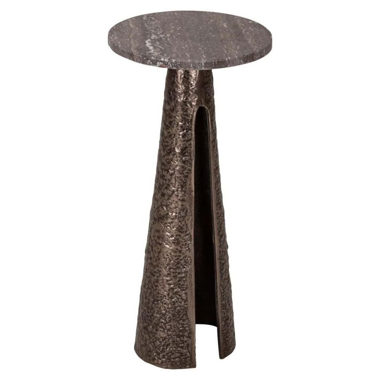 Eldora End Table - Round - Cone Base - Bronze - Travertine and Metal