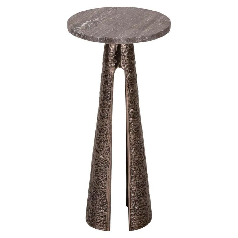 Eldora End Table - Round - Cone Base - Bronze - Travertine and Metal