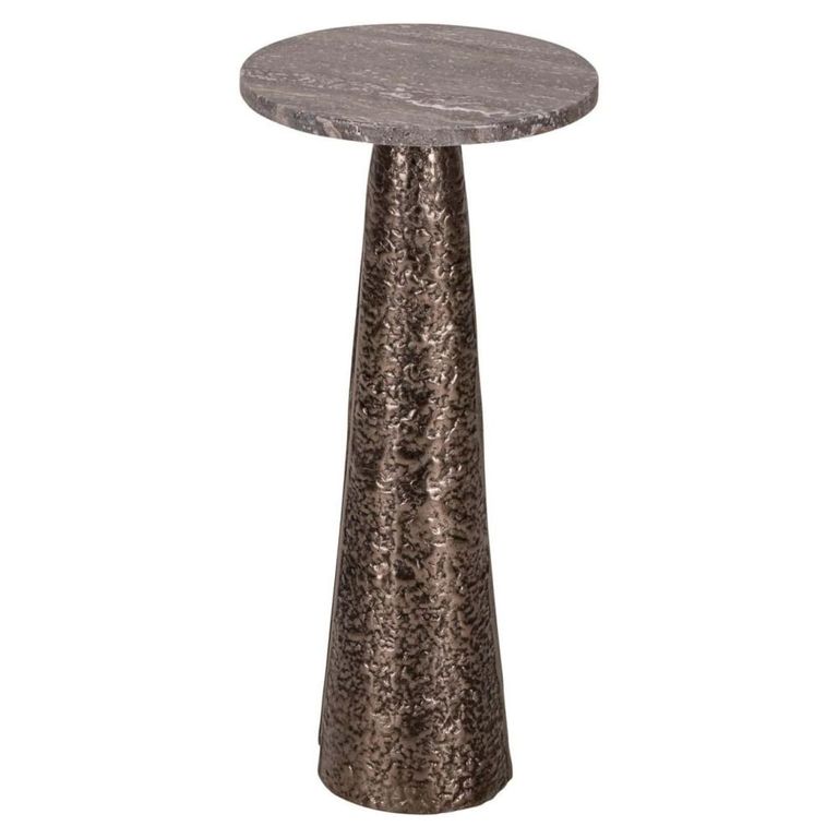 Eldora End Table - Round - Cone Base - Bronze - Travertine and Metal