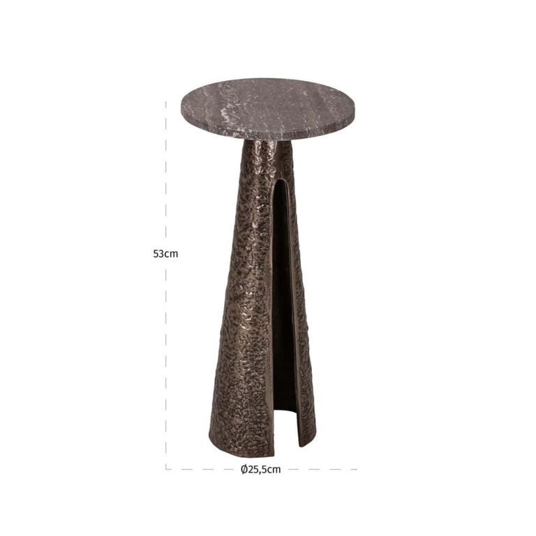 Eldora End Table - Round - Cone Base - Bronze - Travertine and Metal
