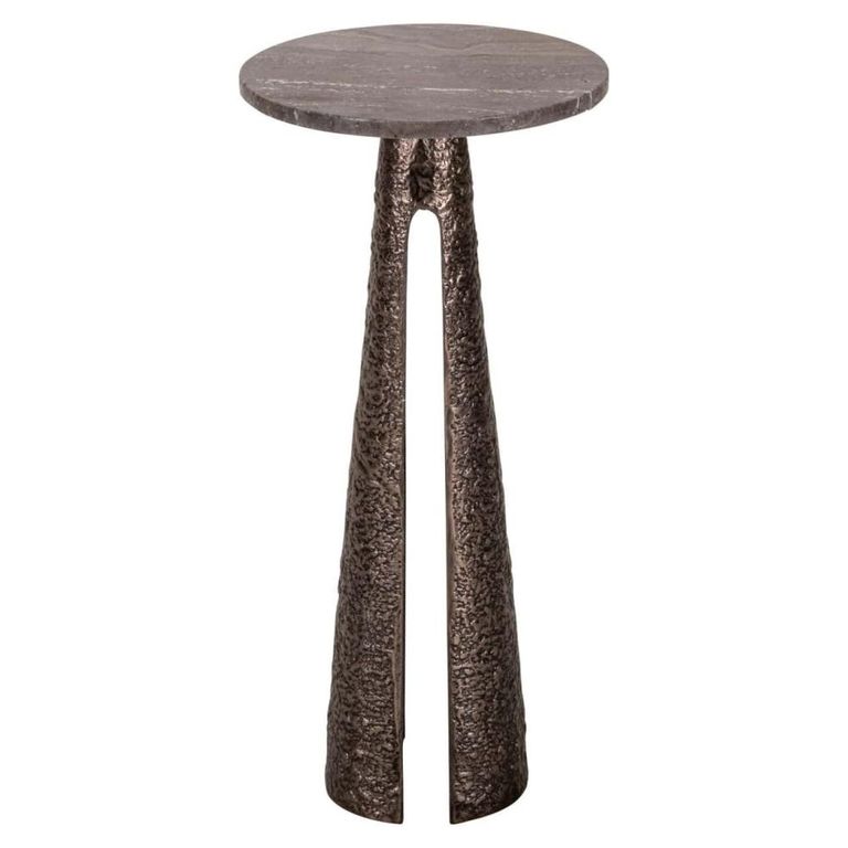 Eldora End Table - Round - Cone Base - Large - Bronze - Travertine and Metal
