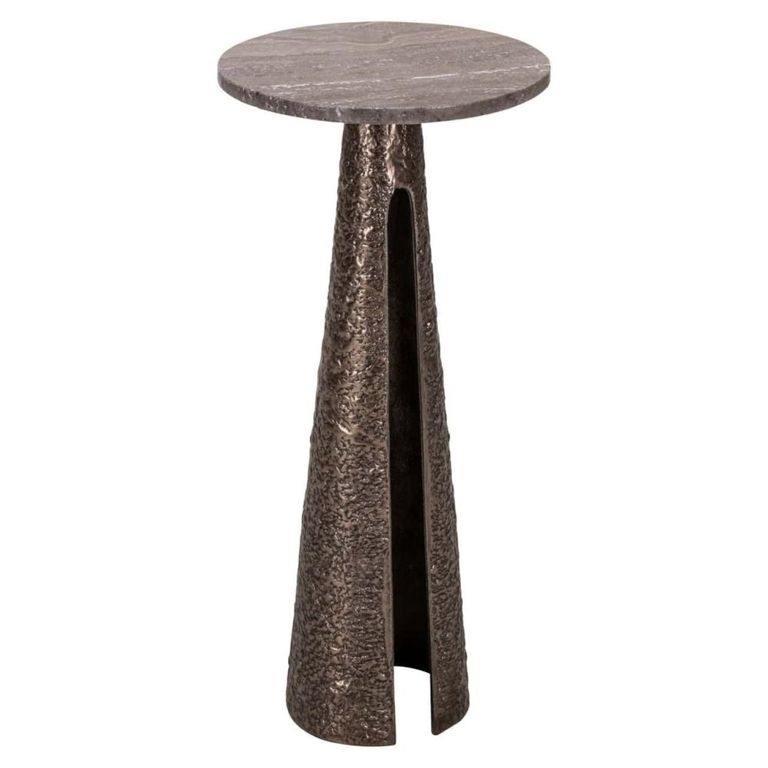 Eldora End Table - Round - Cone Base - Large - Bronze - Travertine and Metal