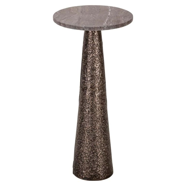 Eldora End Table - Round - Cone Base - Large - Bronze - Travertine and Metal
