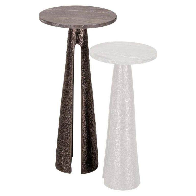 Eldora End Table - Round - Cone Base - Large - Bronze - Travertine and Metal
