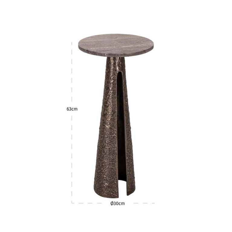 Eldora End Table - Round - Cone Base - Large - Bronze - Travertine and Metal