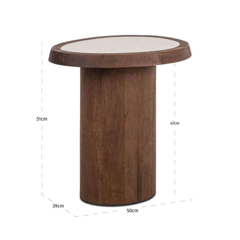 Melrose End Table - Spicebrown - Marble and Mango Wood