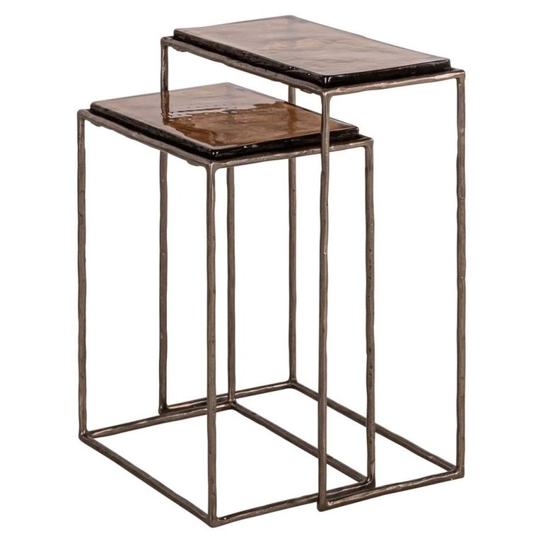 Villano End Table - 2 Tier - Bronze - Glass and Metal