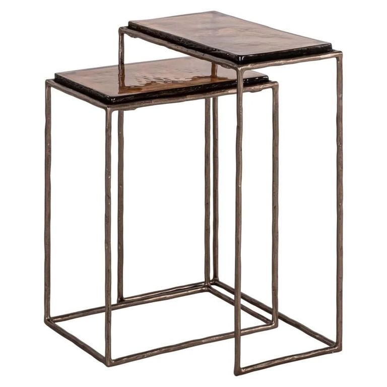 Villano End Table - 2 Tier - Bronze - Glass and Metal