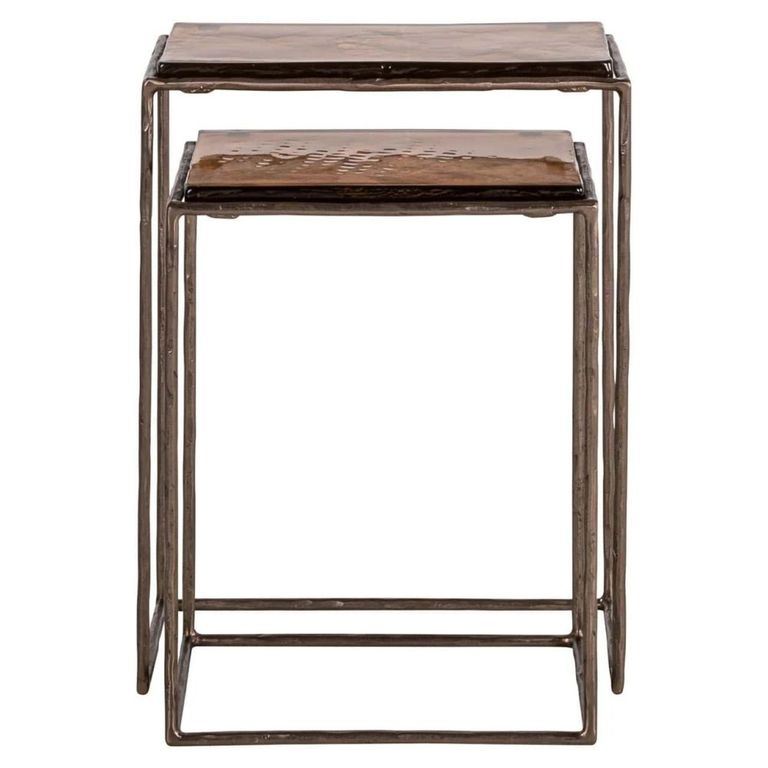 Villano End Table - 2 Tier - Bronze - Glass and Metal